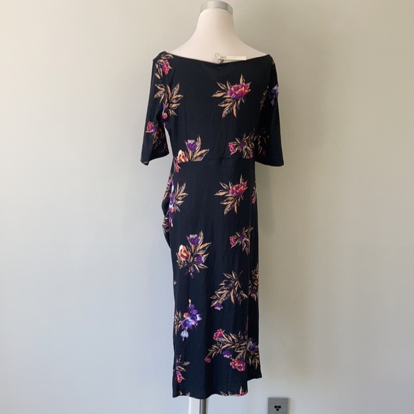 NWT Maternity Black Floral Bardot Midi Dress - Picture 6 of 11